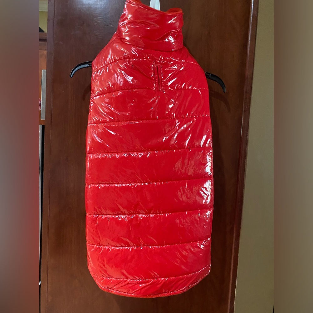 Glossy Red Puffer Dog Jacket - Comfortable Outdoor Coat